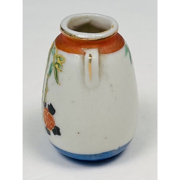 VTG 1.75" Handpainted Ceramic Miniature White VASE Flowers Bamboo Japan - Picture 3 of 5